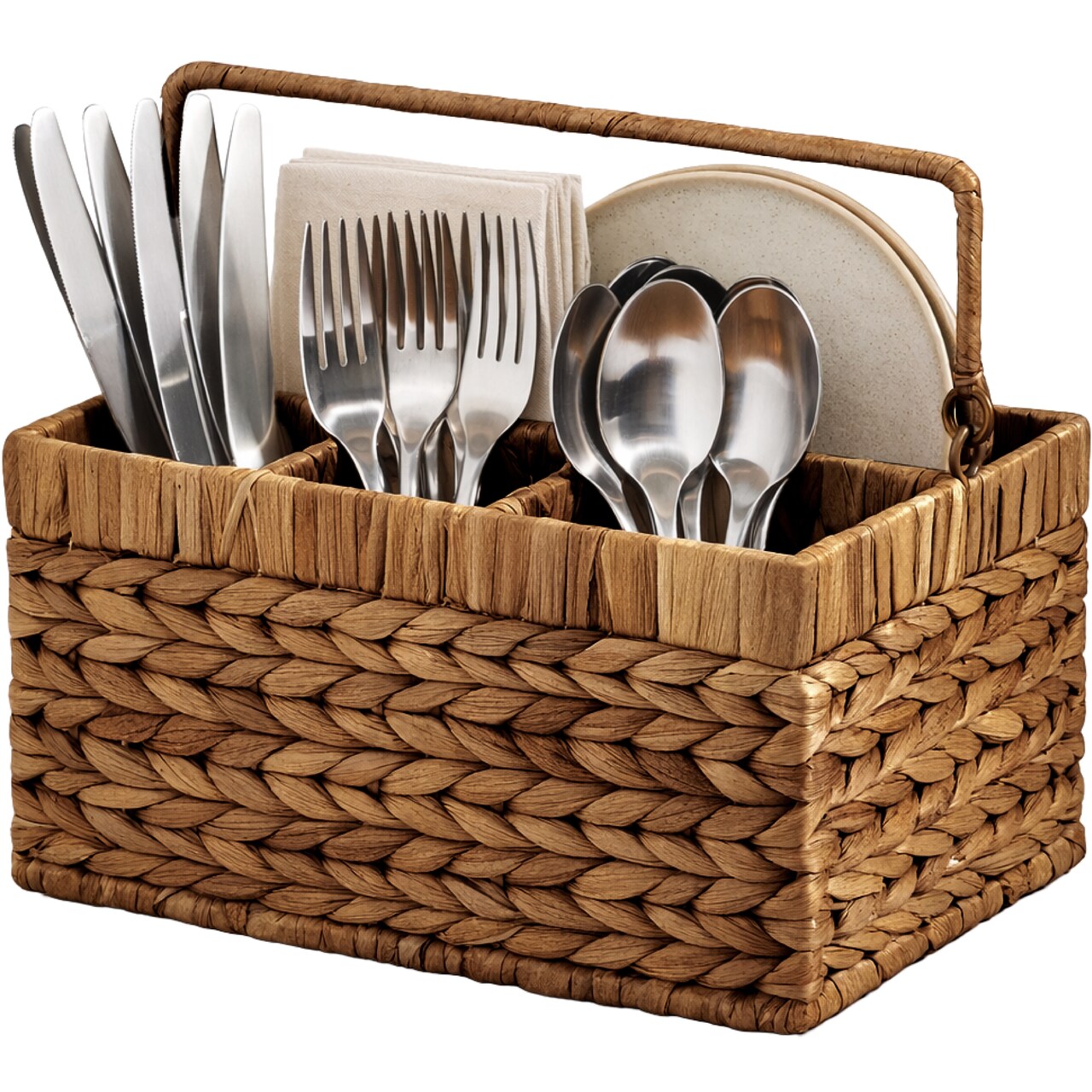 Best Choice Products Utensil Caddy w/Handle - 4 Compartments, Woven Wicker Utensil Silverware Flatware Organizer